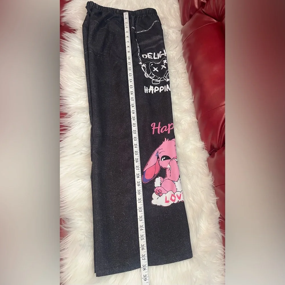 Kids joggers with Cartoon Bunny Print - Black